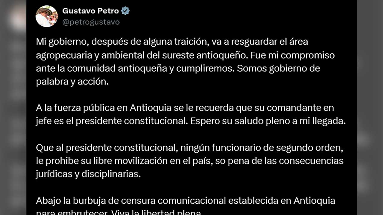 Cuenta red social X del presidente de la República, Gustavo Petro.